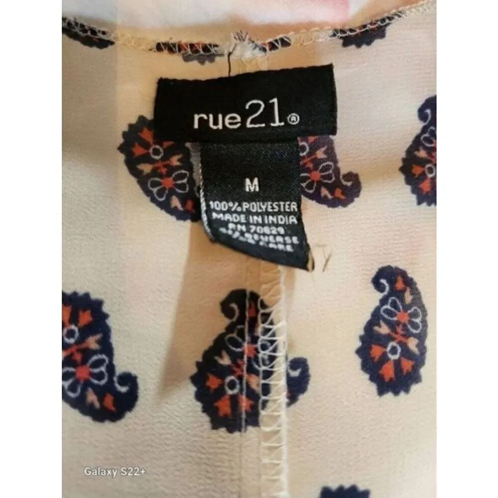 C25 Rue21 Navy, Coral & Cream Paisley & Butterfly Open Front Kimono- Fringed - Picture 9 of 10